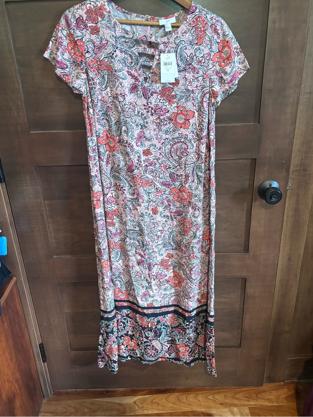 J. Jill Coral and Pink Paisley Short-Sleeve Maxi Dress